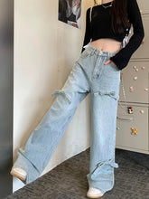 Vintage Y2k Bow Washed Baggy Streetwear Fashion Wide Leg Denim Jeans
